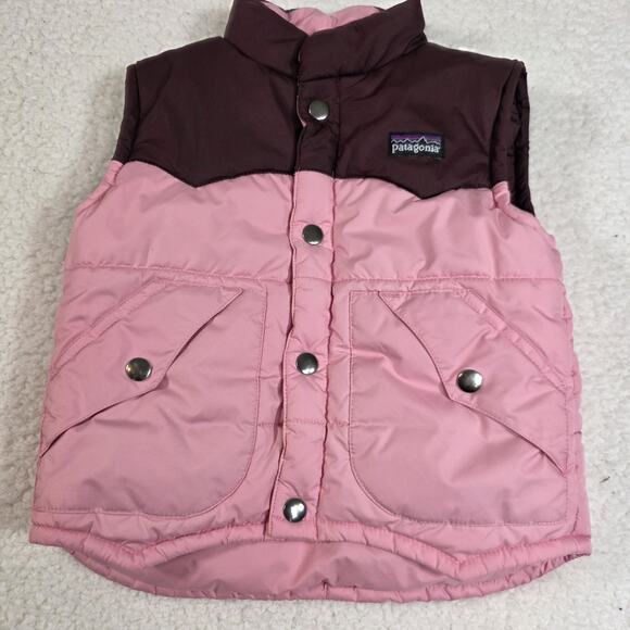 Patagonia Baby Puffer Down Vest Maroon And Pink 3T Kids Outerwear Snap - Picture 3 of 8